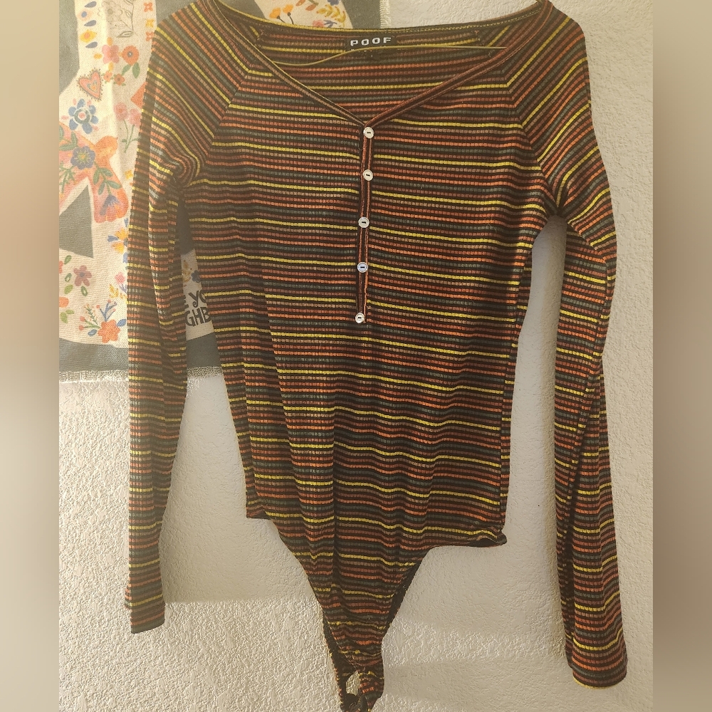 Poof! Women's Multicolor Striped Bodysuit Size Large